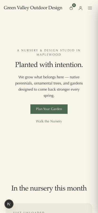 A Canopy nursery storefront adapting automatically to a phone